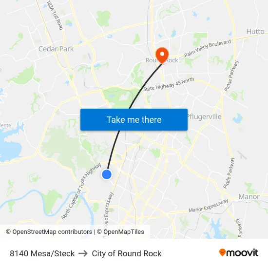 8140 Mesa/Steck to City of Round Rock map