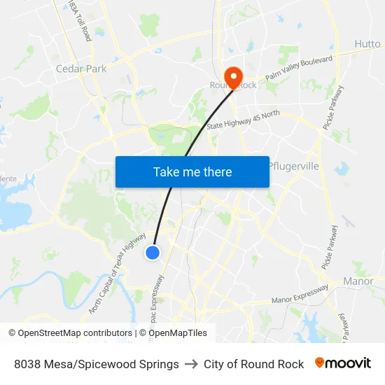 8038 Mesa/Spicewood Springs to City of Round Rock map