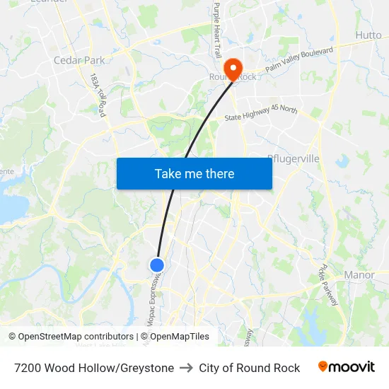7200 Wood Hollow/Greystone to City of Round Rock map