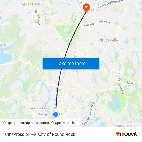 6th/Pressler to City of Round Rock map