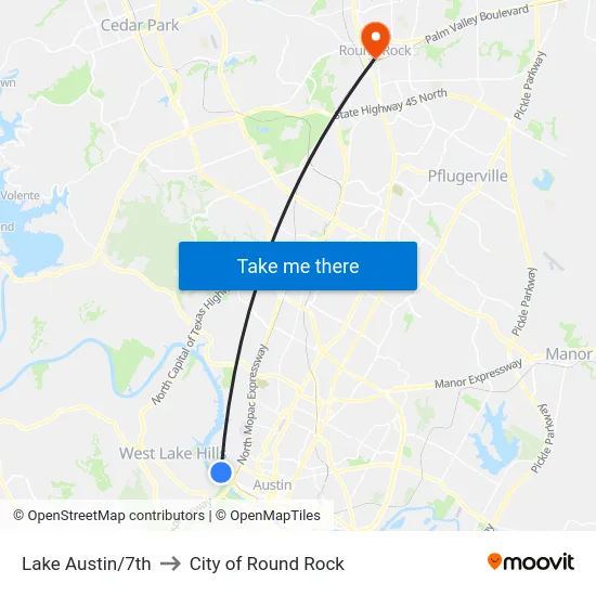 Lake Austin/7th to City of Round Rock map