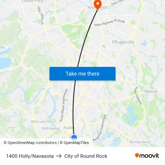 1400 Holly/Navasota to City of Round Rock map
