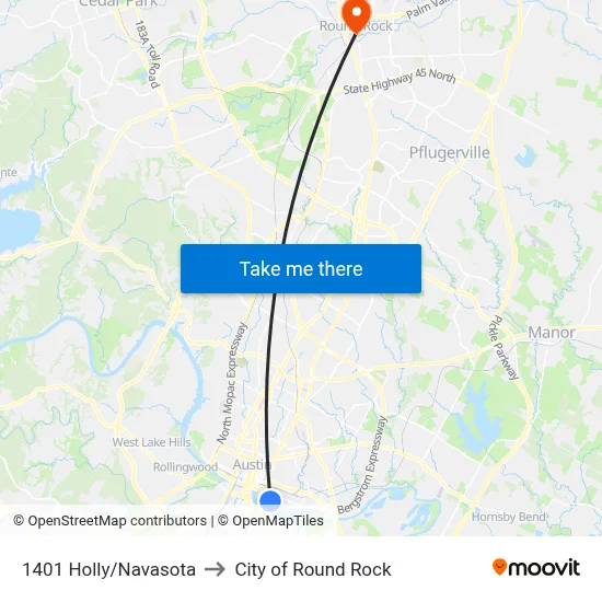 1401 Holly/Navasota to City of Round Rock map