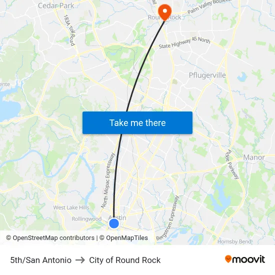 5th/San Antonio to City of Round Rock map