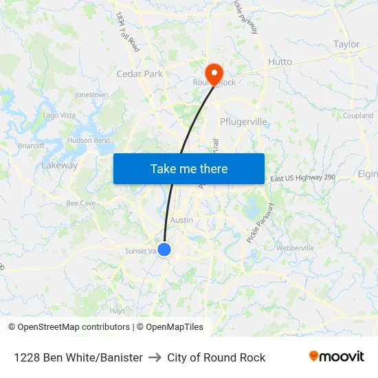 1228 Ben White/Banister to City of Round Rock map