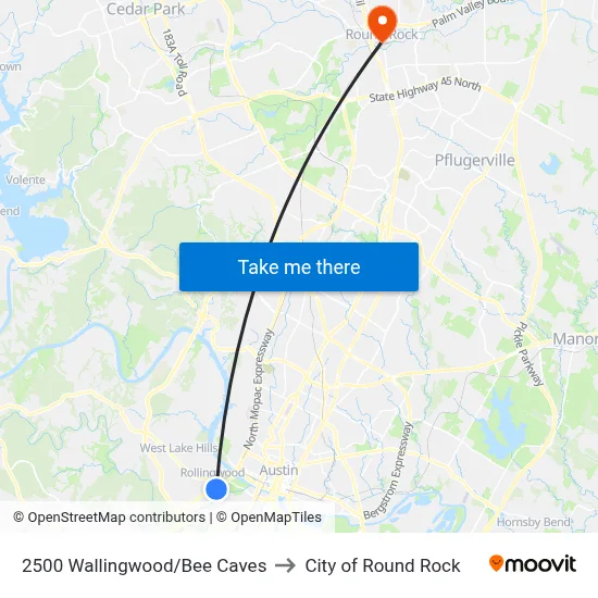 2500 Wallingwood/Bee Caves to City of Round Rock map