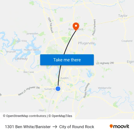 1301 Ben White/Banister to City of Round Rock map