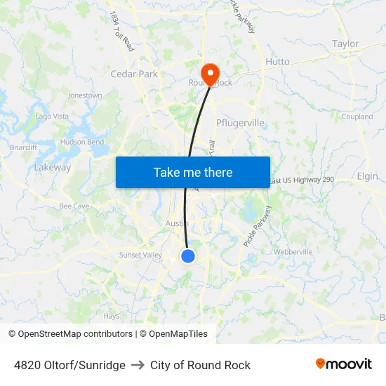 4820 Oltorf/Sunridge to City of Round Rock map