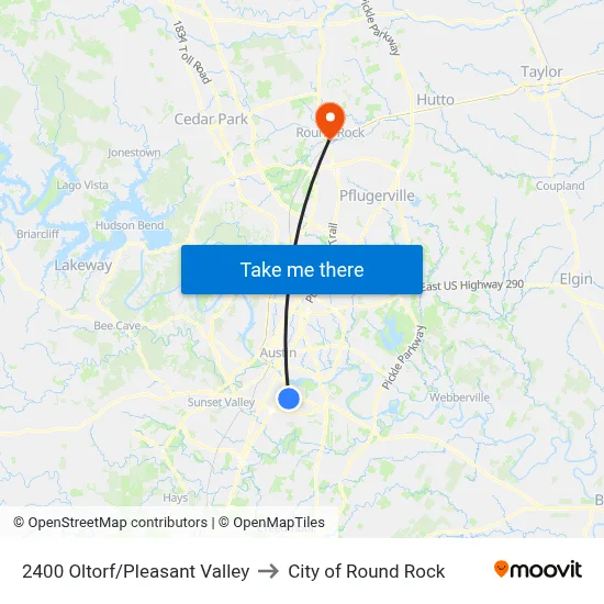 2400 Oltorf/Pleasant Valley to City of Round Rock map