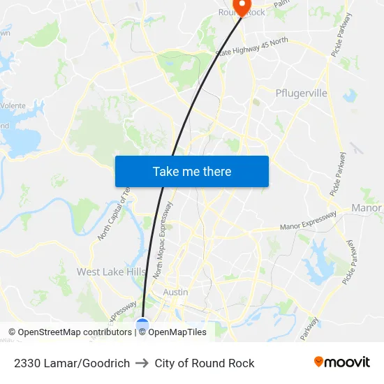 2330 Lamar/Goodrich to City of Round Rock map