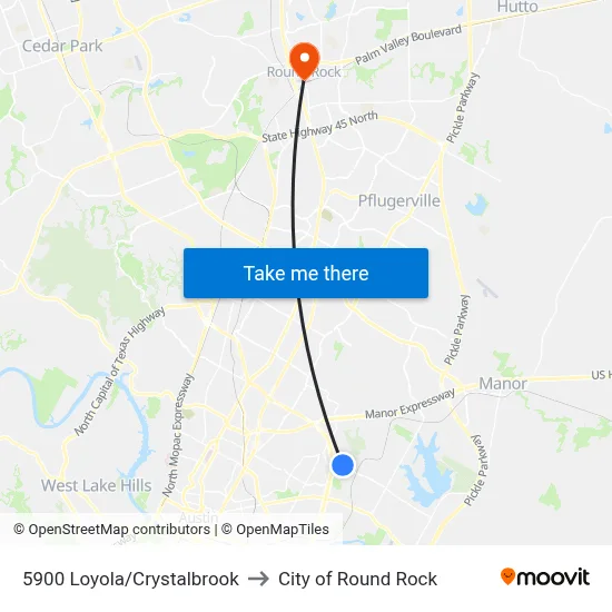 5900 Loyola/Crystalbrook to City of Round Rock map