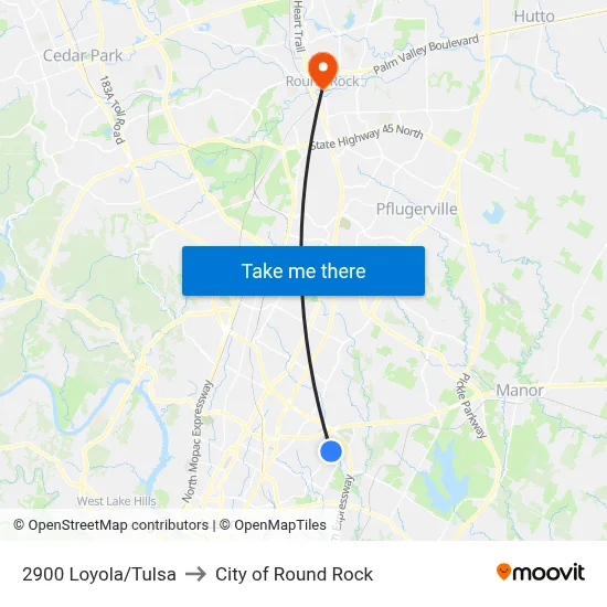 2900 Loyola/Tulsa to City of Round Rock map