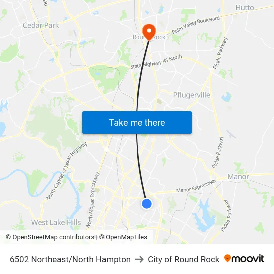 6502 Northeast/North Hampton to City of Round Rock map