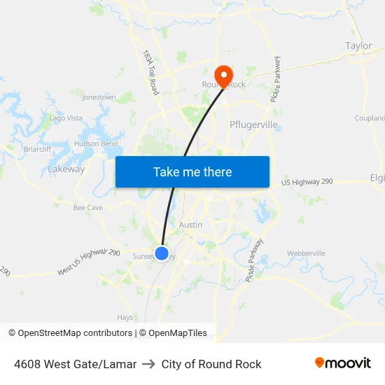 4608 West Gate/Lamar to City of Round Rock map