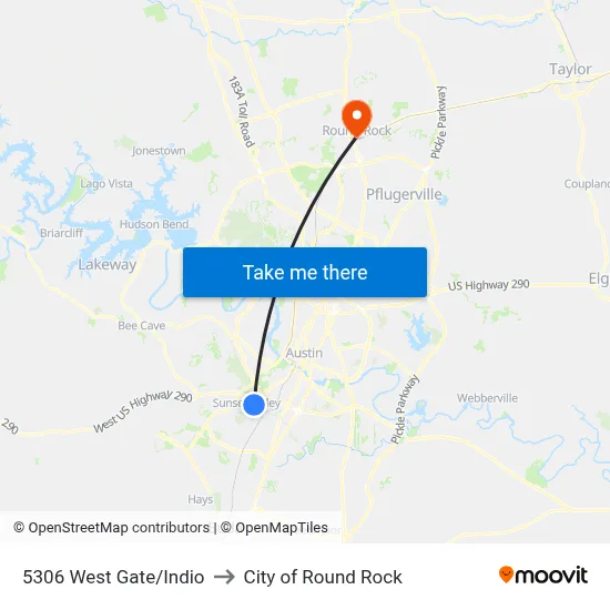 5306 West Gate/Indio to City of Round Rock map