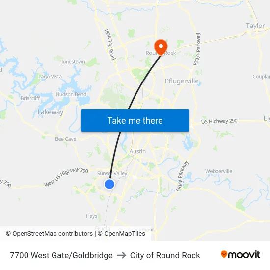 7700 West Gate/Goldbridge to City of Round Rock map