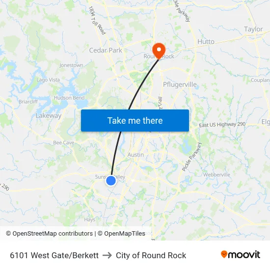 6101 West Gate/Berkett to City of Round Rock map