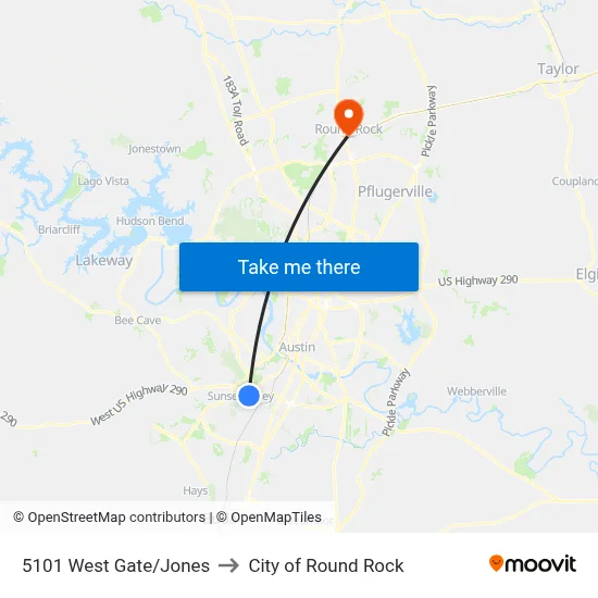 5101 West Gate/Jones to City of Round Rock map