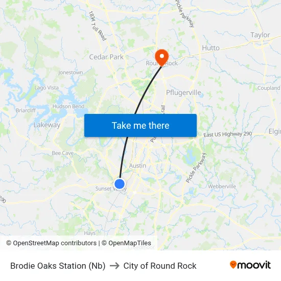 Brodie Oaks Station (Nb) to City of Round Rock map