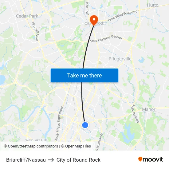 Briarcliff/Nassau to City of Round Rock map