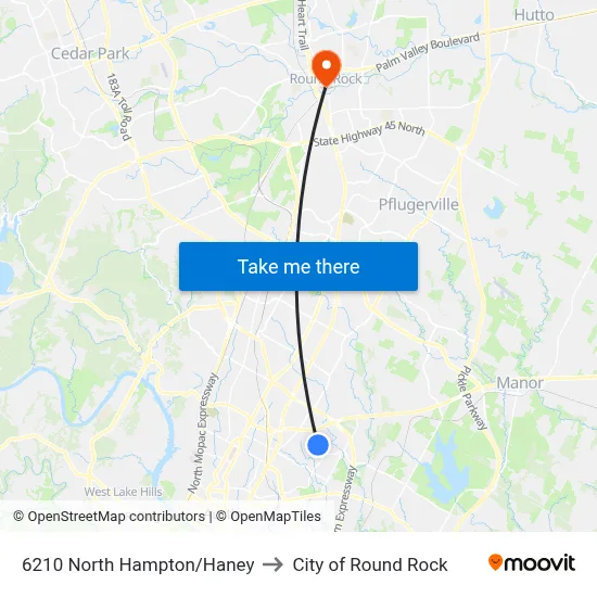 6210 North Hampton/Haney to City of Round Rock map