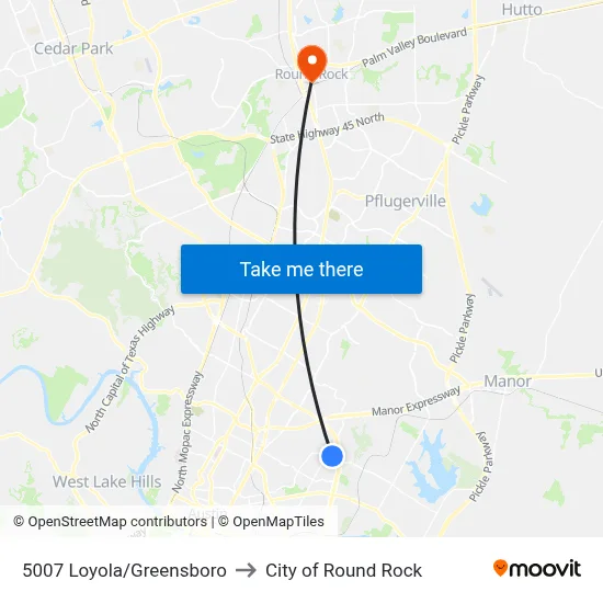 5007 Loyola/Greensboro to City of Round Rock map