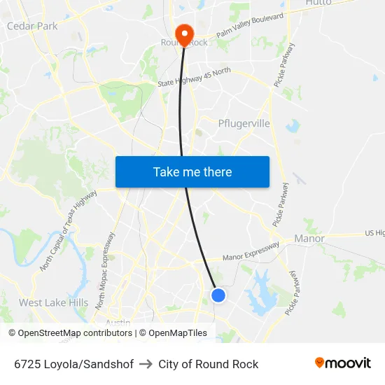 6725 Loyola/Sandshof to City of Round Rock map