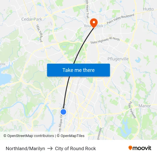 Northland/Marilyn to City of Round Rock map