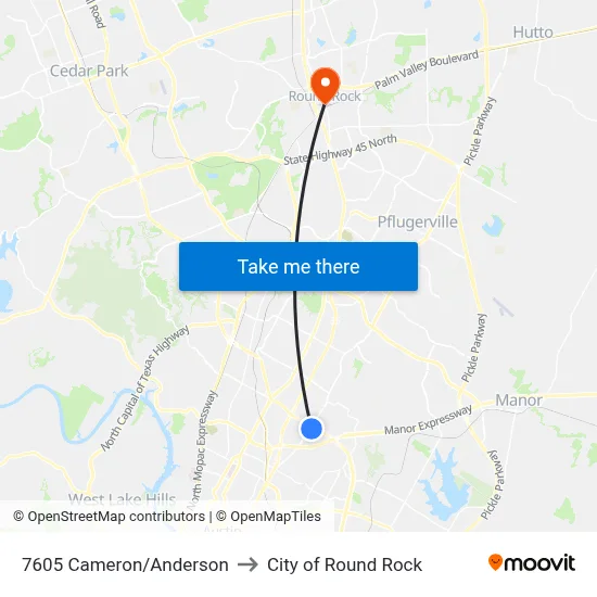 7605 Cameron/Anderson to City of Round Rock map