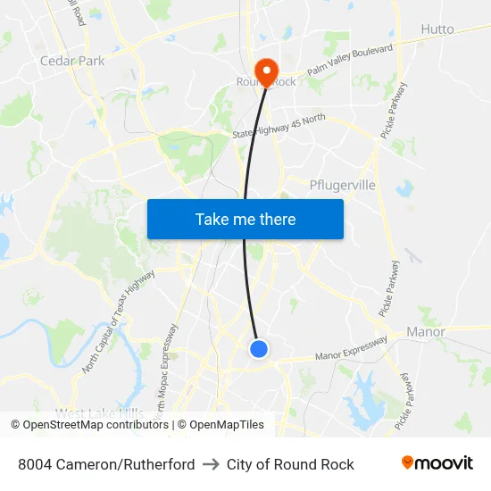 8004 Cameron/Rutherford to City of Round Rock map