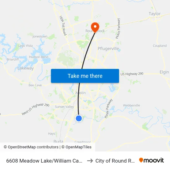 6608 Meadow Lake/William Cannon to City of Round Rock map