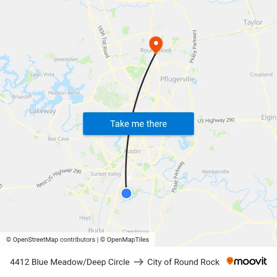 4412 Blue Meadow/Deep Circle to City of Round Rock map