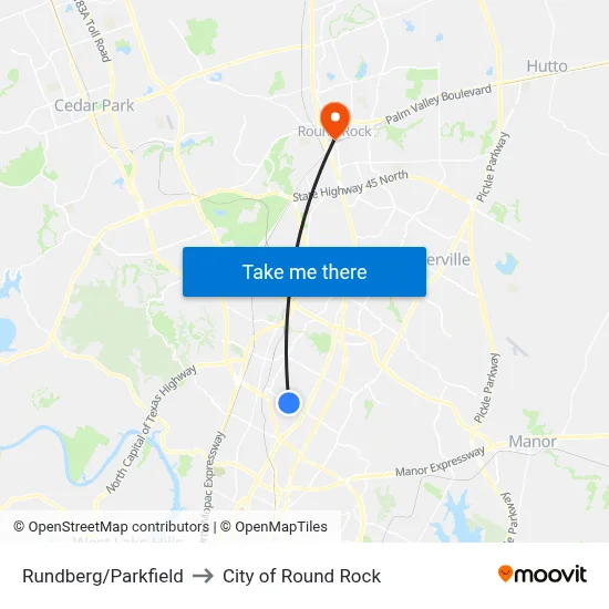 Rundberg/Parkfield to City of Round Rock map