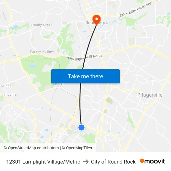 12301 Lamplight Village/Metric to City of Round Rock map