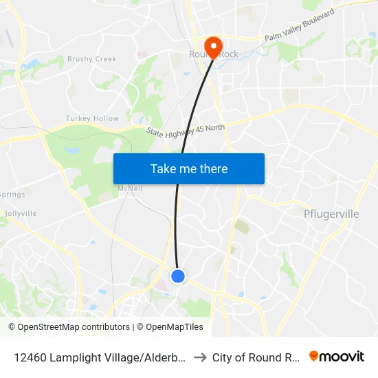 12460 Lamplight Village/Alderbrook to City of Round Rock map