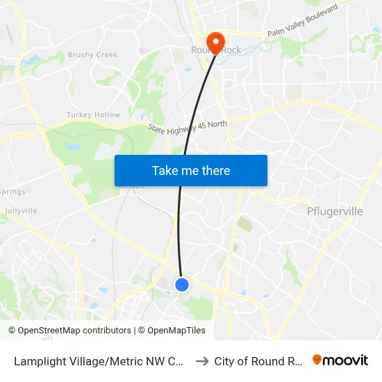 Lamplight Village/Metric NW Corner to City of Round Rock map