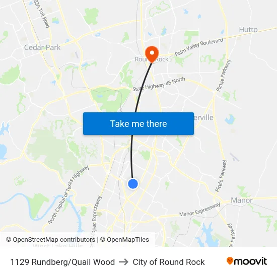 1129 Rundberg/Quail Wood to City of Round Rock map