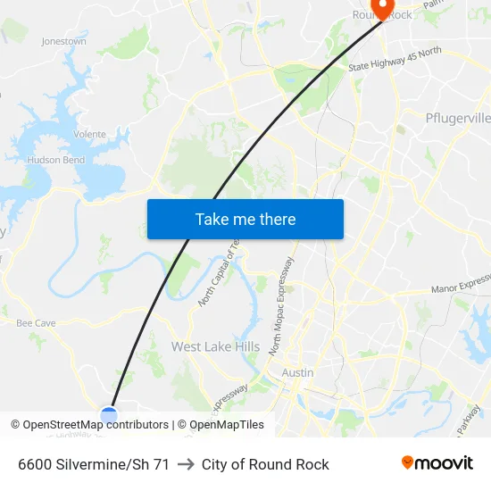 6600 Silvermine/Sh 71 to City of Round Rock map