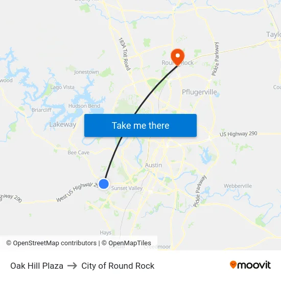 Oak Hill Plaza to City of Round Rock map