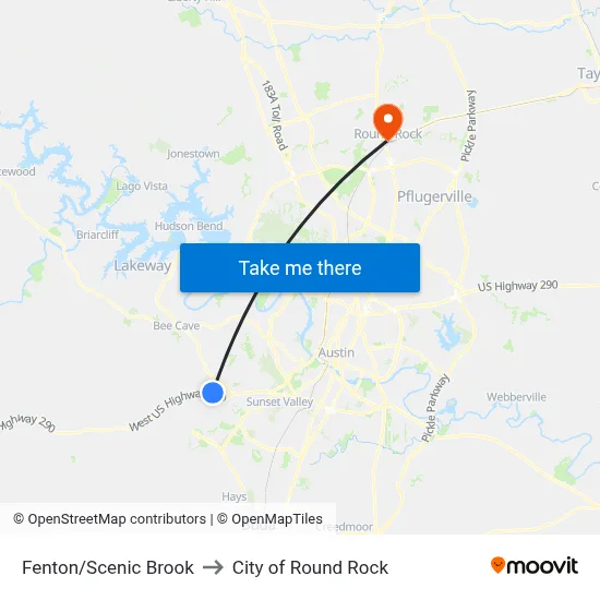 Fenton/Scenic Brook to City of Round Rock map