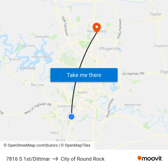 7816 S 1st/Dittmar to City of Round Rock map