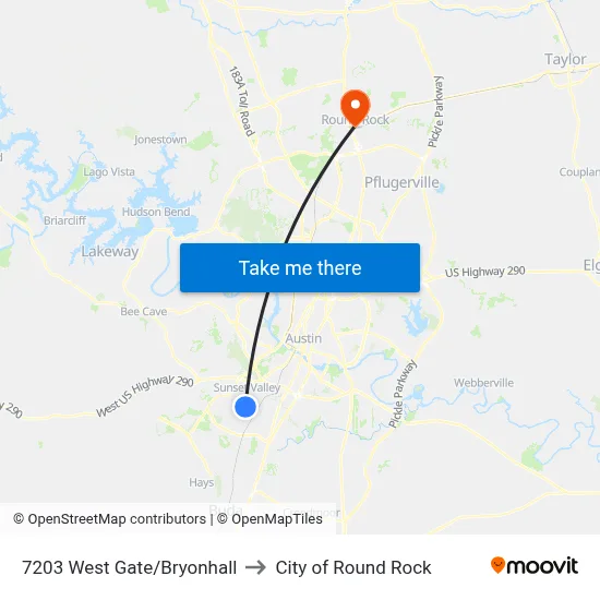 7203 West Gate/Bryonhall to City of Round Rock map
