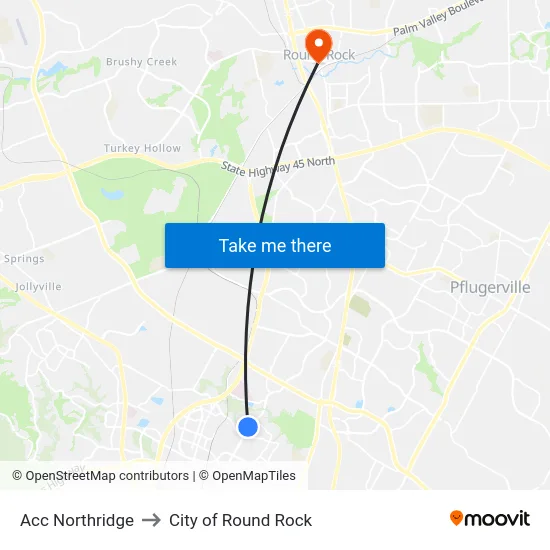 Acc Northridge to City of Round Rock map