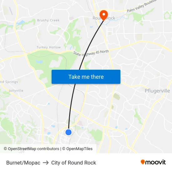 Burnet/Mopac to City of Round Rock map