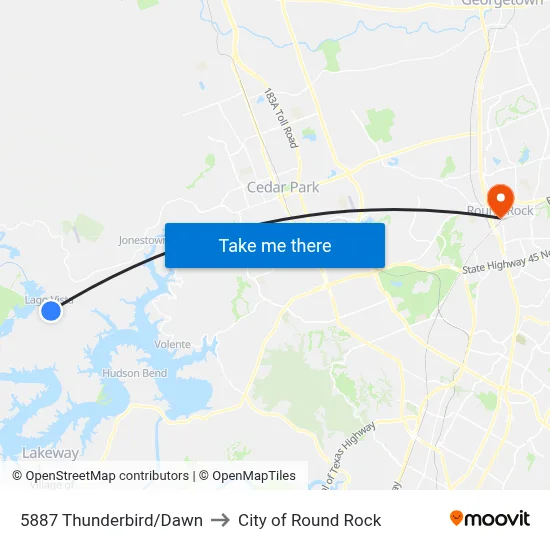 5887 Thunderbird/Dawn to City of Round Rock map