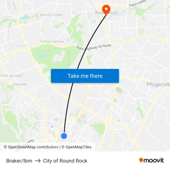 Braker/Ibm to City of Round Rock map