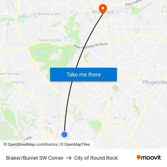 Braker/Burnet SW Corner to City of Round Rock map