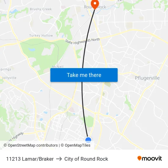 11213 Lamar/Braker to City of Round Rock map
