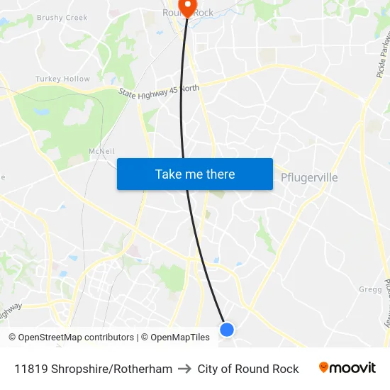 11819 Shropshire/Rotherham to City of Round Rock map