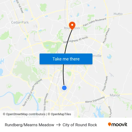 Rundberg/Mearns Meadow to City of Round Rock map